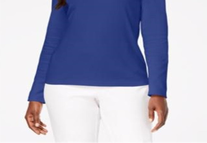 Blusa feminina Karen Scott de algodão com decote redondo, azul, tamanho médio
