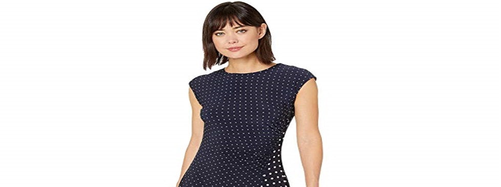 Vestido de malha elástica com bolinhas Ralph Lauren feminino, azul, tamanho extragrande