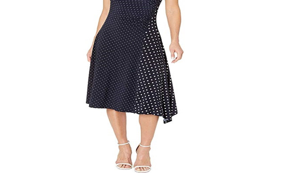 Vestido de malha elástica com bolinhas Ralph Lauren feminino, azul, tamanho extragrande