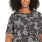 Vestido longo feminino Robbie Bee Plus com acabamento em crochê floral e manga curta, cinza, tamanho 2X