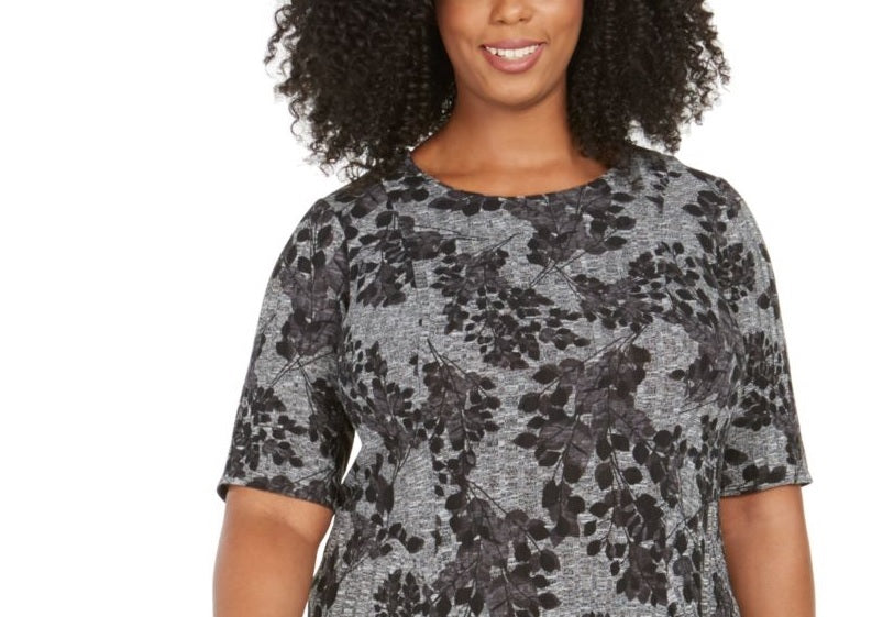 Vestido longo feminino Robbie Bee Plus com acabamento em crochê floral e manga curta, cinza, tamanho 2X