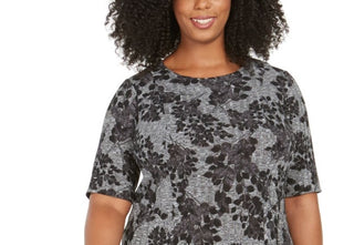 Vestido longo feminino Robbie Bee Plus com acabamento em crochê floral e manga curta, cinza, tamanho 2X