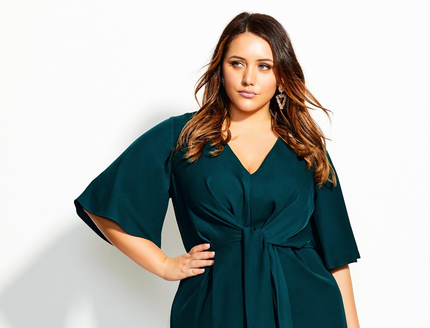 Vestido feminino City Chic com nó frontal azul-petróleo tamanho 22W