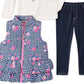 Conjunto infantil de 3 peças com colete pied-de-poule, camiseta e legging jeans, tamanho 6X, para meninas