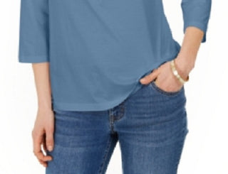 Camisa polo feminina Charter Club Supima Cotton manga 3/4 azul tamanho extragrande