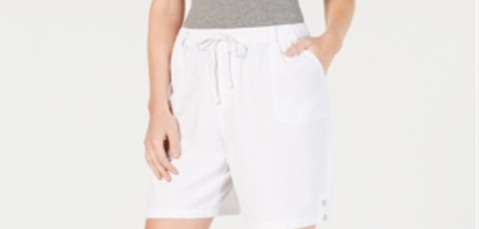 Shorts de algodão com cordão feminino Karen Scott, branco, tamanho médio