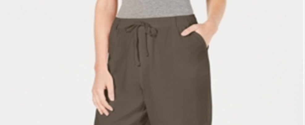 Shorts de algodão com cordão feminino Karen Scott, marrom, tamanho grande