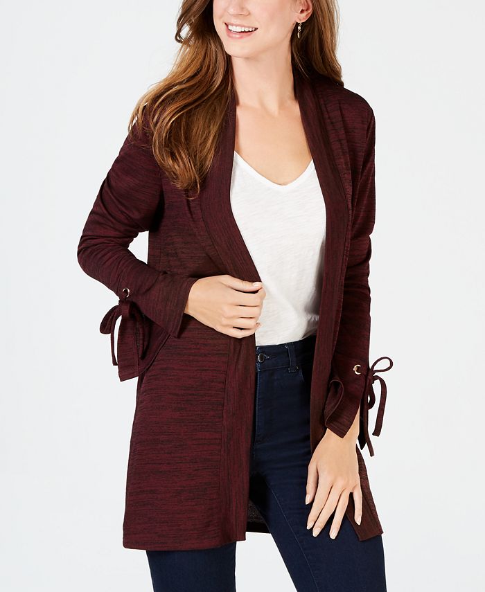Cardigan feminino Charter Club com punhos amarrados, marrom, tamanho pequeno e pequeno