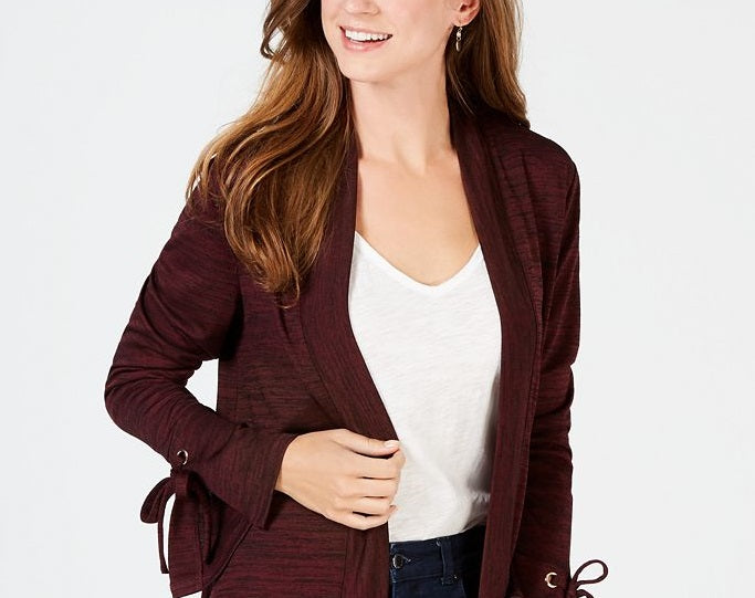 Cardigan feminino Charter Club com punhos amarrados, marrom, tamanho pequeno e pequeno