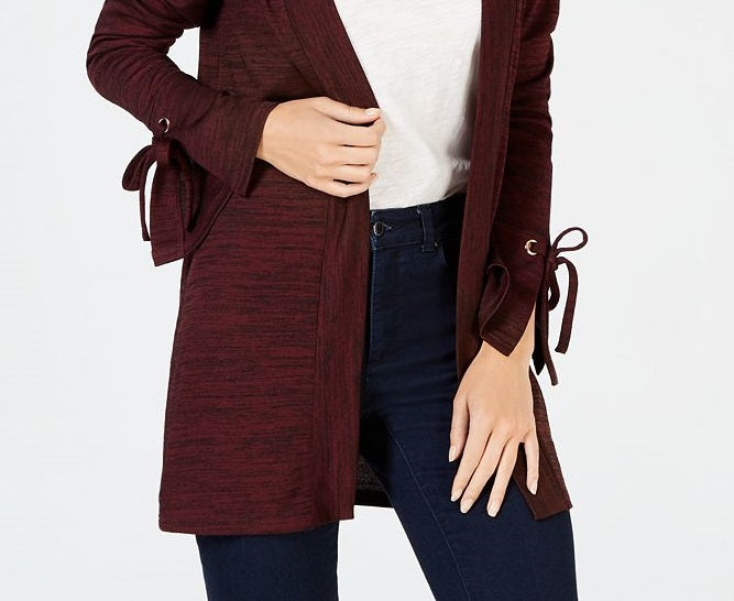 Cardigan feminino Charter Club com punhos amarrados, marrom, tamanho pequeno e pequeno