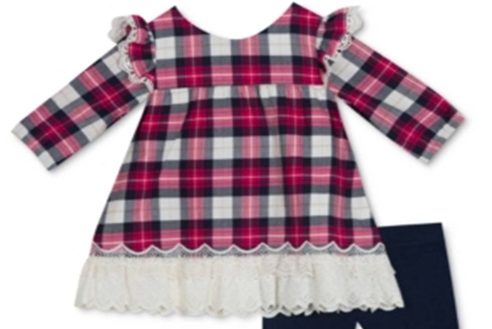 Conjunto de túnica e legging xadrez para meninas, 2 peças, edições raras, rosa, tamanho 6 a 9 meses