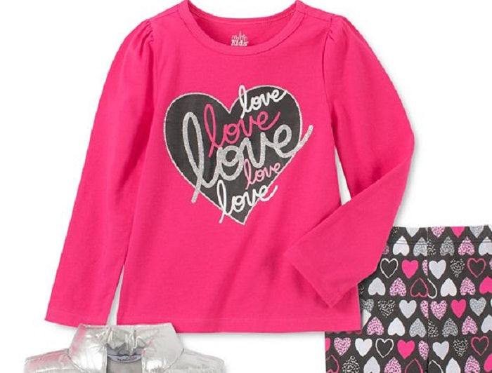 Conjunto infantil Headquarters para meninas, 3 peças, colete metálico, top Love e leggings estampados, rosa, tamanho 6X