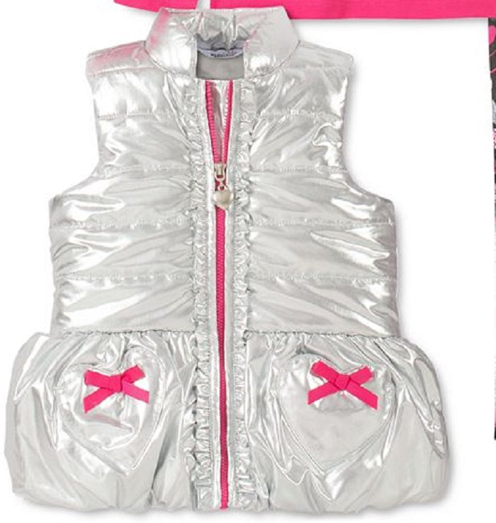 Conjunto infantil Headquarters para meninas, 3 peças, colete metálico, top Love e leggings estampados, rosa, tamanho 6X