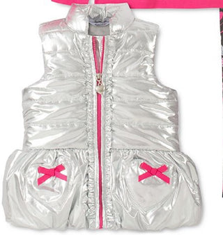 Conjunto infantil Headquarters para meninas, 3 peças, colete metálico, top Love e leggings estampados, rosa, tamanho 6X