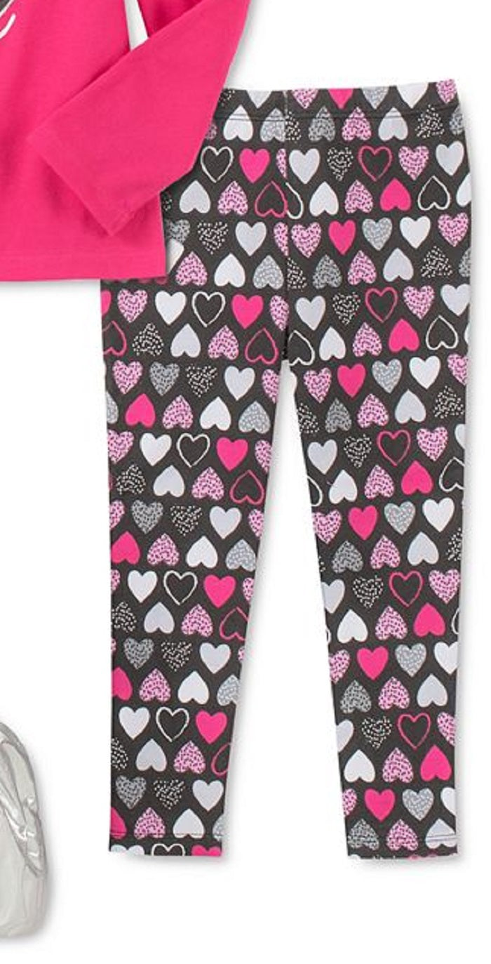 Conjunto infantil Headquarters para meninas, 3 peças, colete metálico, top Love e leggings estampados, rosa, tamanho 6X