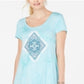 Vestido estilo camiseta feminino com decote redondo e estampa gráfica, azul, tamanho grande