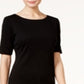 Vestido feminino Karen Scott de algodão com manga cotovelo, preto, tamanho pequeno P/M