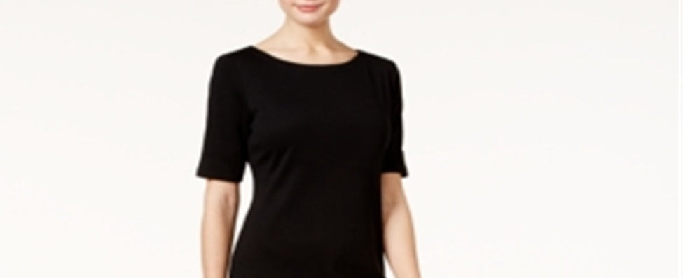 Vestido feminino Karen Scott de algodão com manga cotovelo, preto, tamanho pequeno P/M