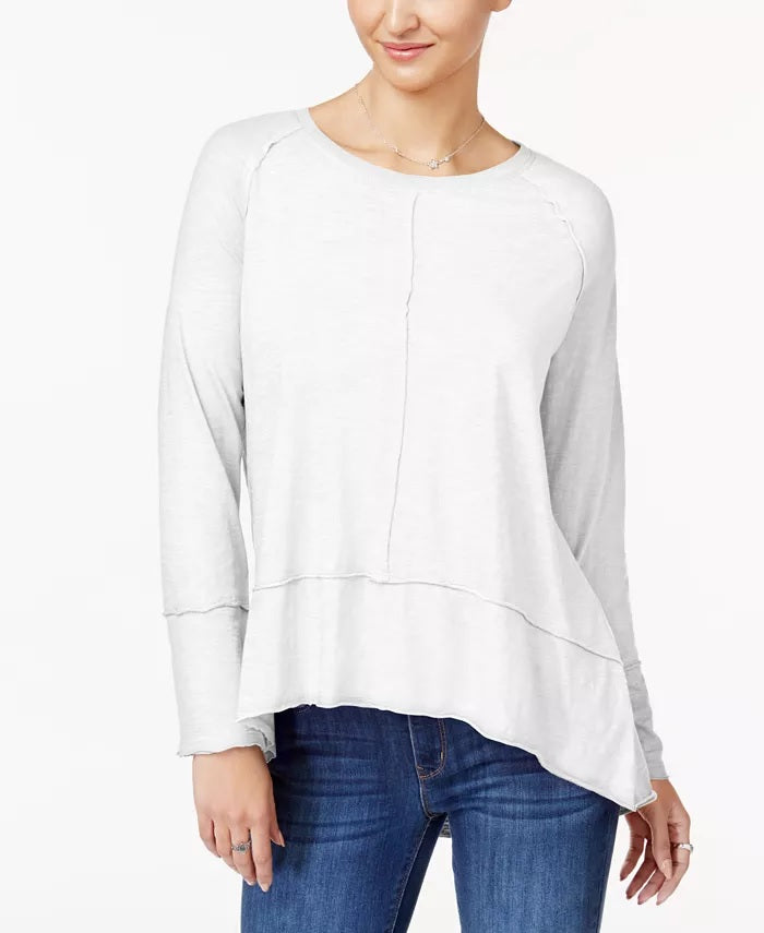 Suéter feminino de algodão estilo &amp; co, cano alto e baixo, cinza, tamanho médio