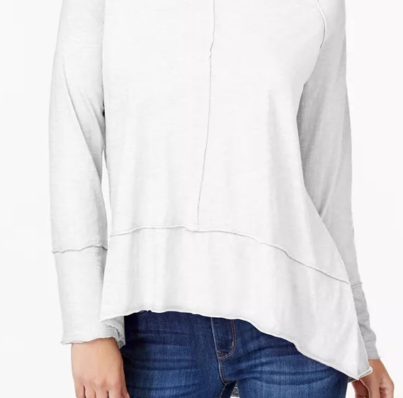 Suéter feminino de algodão estilo &amp; co, cano alto e baixo, cinza, tamanho médio