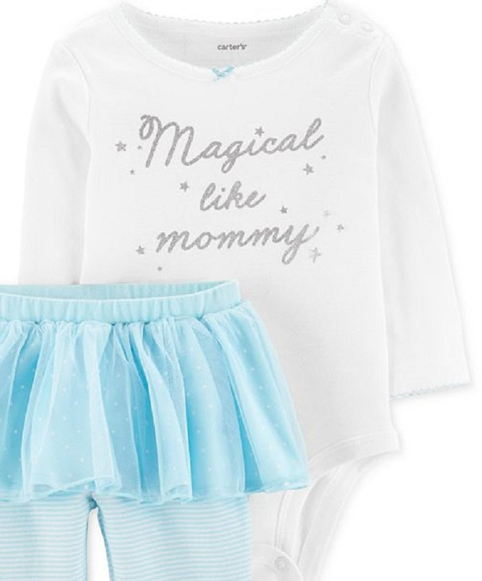 Body 'Magical Like Mommy' da Carter's Girl e leggings tutu listradas em água, tamanho 18MOS, branco