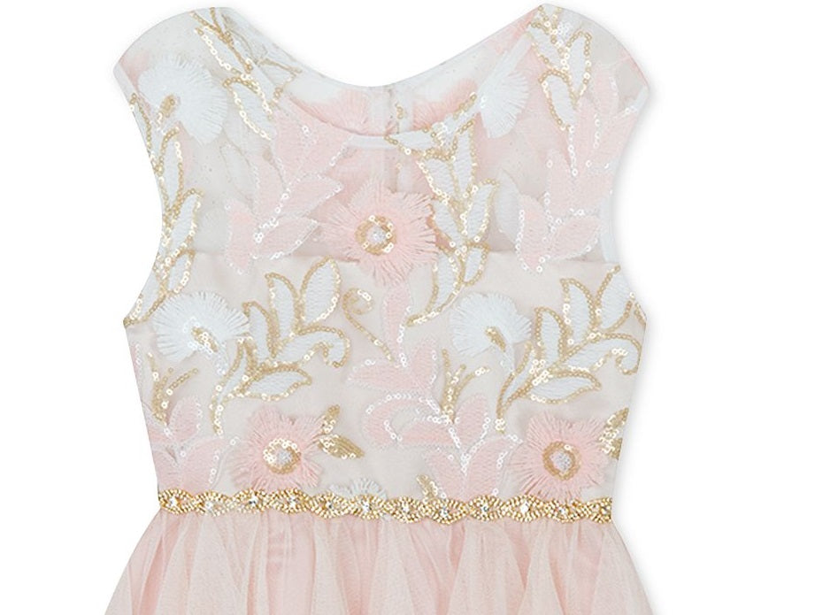 Vestido bordado com lantejoulas para meninas, edição rara, rosa, tamanho 2T