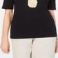 Camiseta feminina Karen Scott de algodão com estampa gráfica de abacaxi, preta, tamanho X-S