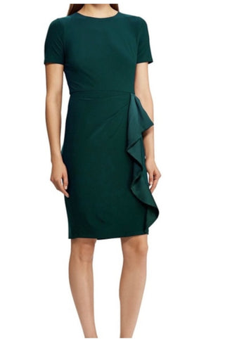 Vestido de festa Ralph Lauren feminino, com zíper, manga curta, gola alta, acima do joelho, tamanho 14, pequeno