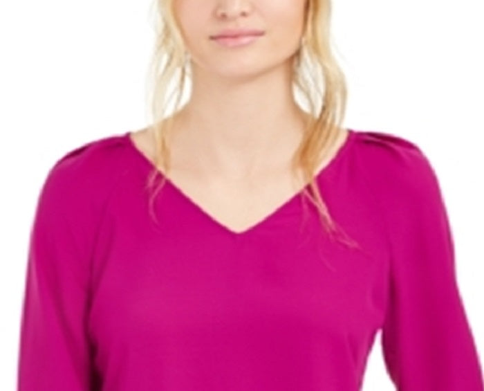 Blusa plissada feminina Bar III com manga sino, roxa, tamanho pequeno