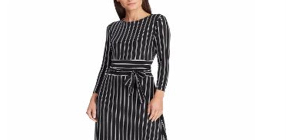 Vestido listrado de malha Ralph Lauren feminino, preto, tamanho 6