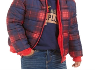 Epic Threads Little Boy's Plaid Reversible Water Resistant Hooded Puffer Jacket Red Size 7