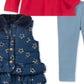 Tommy Hilfiger Conjunto de 3 peças com babados, gola de pele sintética, colete, top e leggings com logotipo, azul, tamanho 6