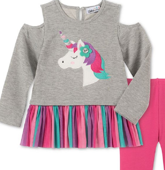 Conjunto de túnica e leggings de unicórnio de manga comprida para meninas da Kids Headquarters, cinza, tamanho 6 a 9 meses
