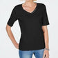 Camiseta feminina Karen Scott de algodão com decote em V, preta, tamanho pequeno