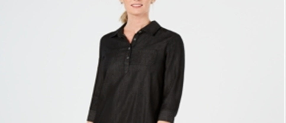 Vestido-camisa feminino Karen Scott Chambray, preto, tamanho pequeno, extragrande