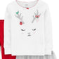 Conjunto de pijama de tutu de rena Carter's para meninas, 3 peças, branco, tamanho 2T