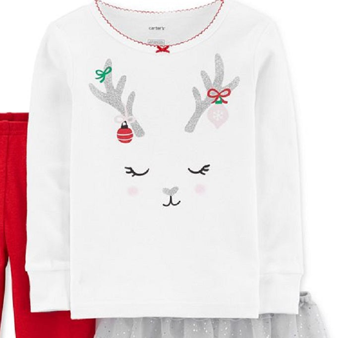 Conjunto de pijama de tutu de rena Carter's para meninas, 3 peças, branco, tamanho 2T
