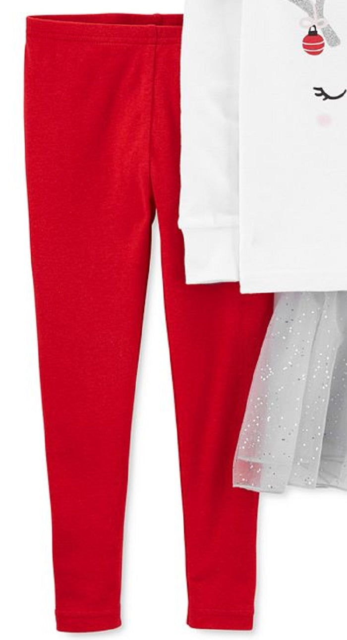 Conjunto de pijama de tutu de rena Carter's para meninas, 3 peças, branco, tamanho 2T