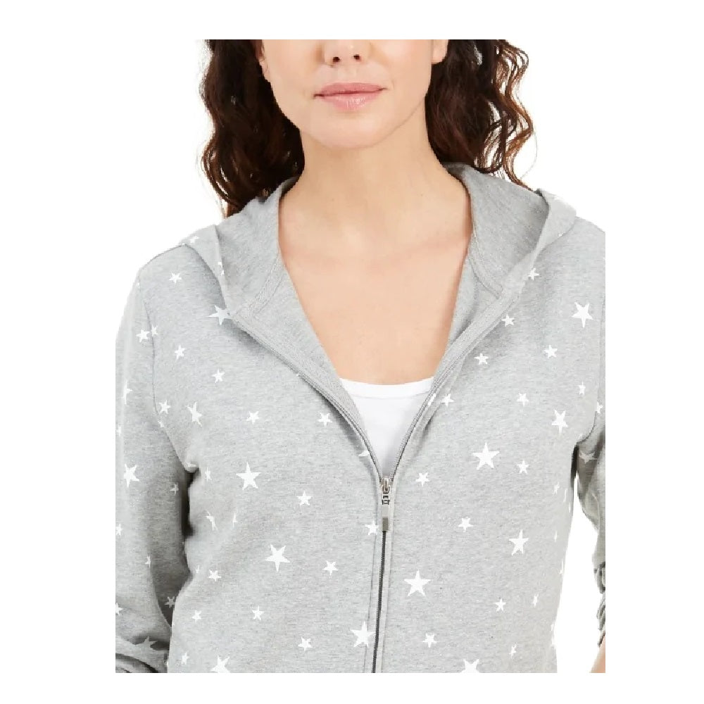Karen Scott Moletom com capuz feminino Star Gaze com zíper estampado cinza tamanho grande