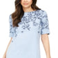 Vestido feminino Karen Scott estampado com decote canoa, azul, tamanho pequeno