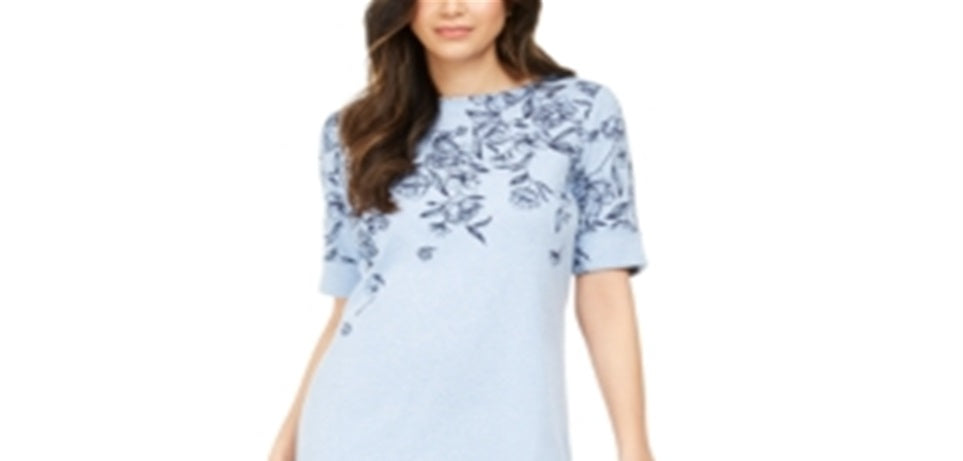 Vestido feminino Karen Scott estampado com decote canoa, azul, tamanho pequeno