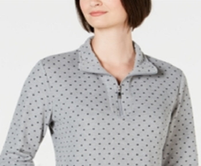 Blusa feminina Karen Scott estampada com zíper e gola alta, cinza, tamanho pequeno