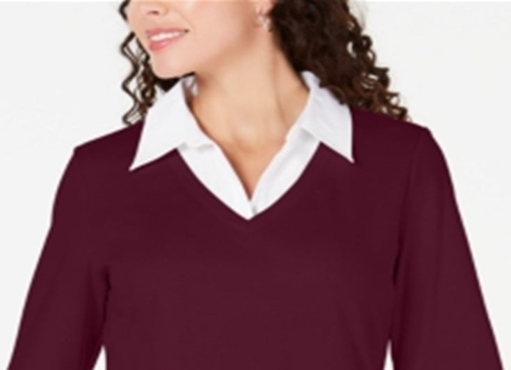 Blusa feminina Karen Scott de algodão com camadas, vermelha, tamanho P