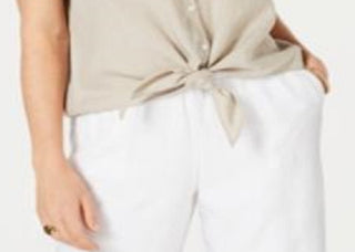 Camisa feminina Charter Club de linho com amarração frontal, marrom, tamanho XXG