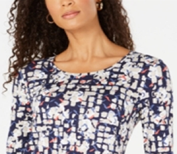 Camiseta estampada feminina JM Collection azul tamanho 2XL
