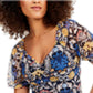Blusa feminina estampada com franzido frontal, azul, tamanho XS, da INC International Concepts