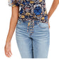 Blusa feminina estampada com franzido frontal, azul, tamanho XS, da INC International Concepts