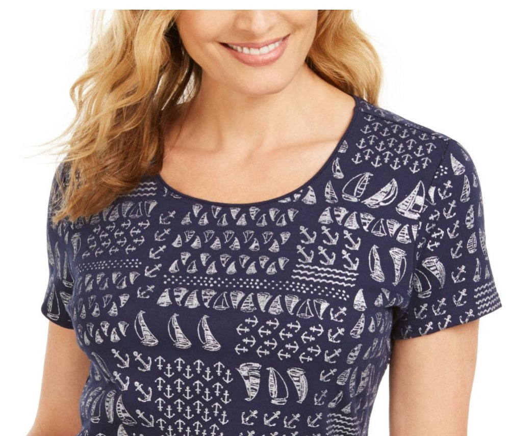 Blusa feminina Karen Scott com estampa de veleiro, azul, tamanho pequeno