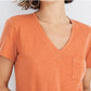 Camiseta feminina estilo &amp; co com mangas curtas mescladas e decote em V, tamanho laranja pequeno extragrande