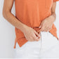 Camiseta feminina estilo &amp; co com mangas curtas mescladas e decote em V, tamanho laranja pequeno extragrande